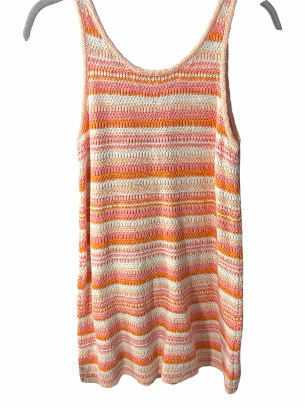 Jessica Simpson 100% Cotton Peach Pink White Striped Crochet Tank Dress